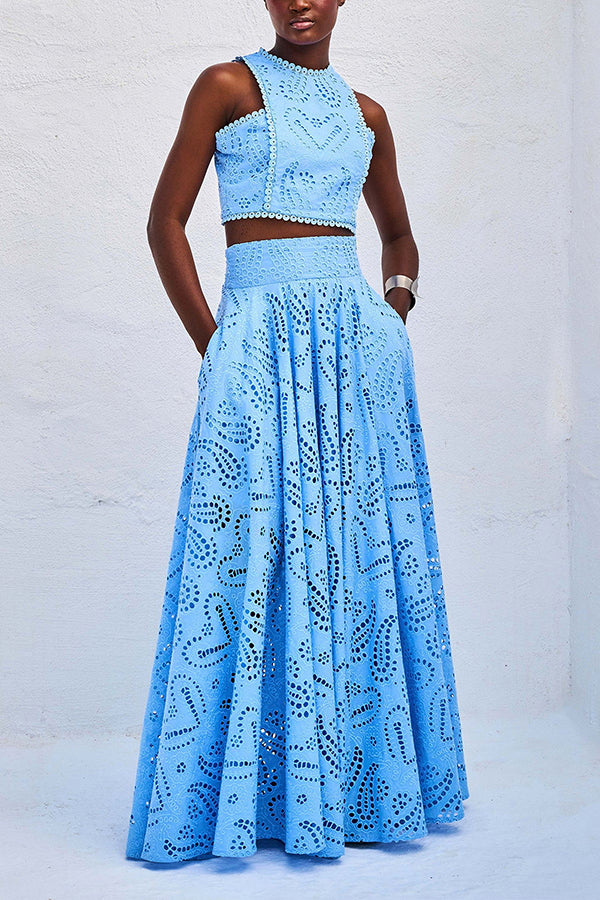 Larissa™ Embroidered Blouse & High-Waisted Maxi Skirt Ensemble