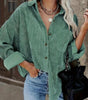 Loose Fit Button-Front Corduroy Shirt with Pockets