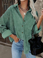 Loose Fit Button-Front Corduroy Shirt with Pockets