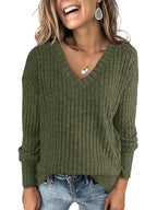 Lightweight V-Neck Knit Sweater – Relaxed Long Sleeve Pullover