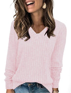 Lightweight V-Neck Knit Sweater – Relaxed Long Sleeve Pullover