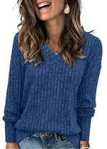 Lightweight V-Neck Knit Sweater – Relaxed Long Sleeve Pullover