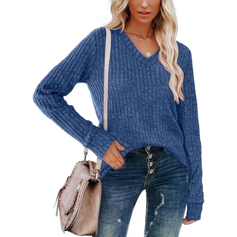 Lightweight V-Neck Knit Sweater – Relaxed Long Sleeve Pullover
