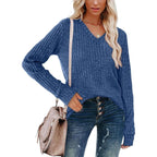 Lightweight V-Neck Knit Sweater – Relaxed Long Sleeve Pullover