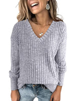 Lightweight V-Neck Knit Sweater – Relaxed Long Sleeve Pullover