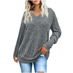 Lightweight V-Neck Knit Sweater – Relaxed Long Sleeve Pullover