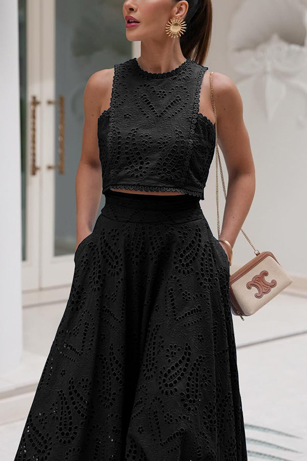 Larissa™ Embroidered Blouse & High-Waisted Maxi Skirt Ensemble