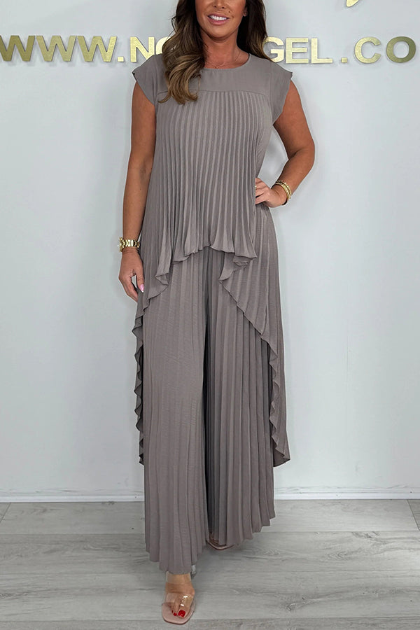 Sherry™ Pleated Midi Top with Wide-Leg Pants Ensemble