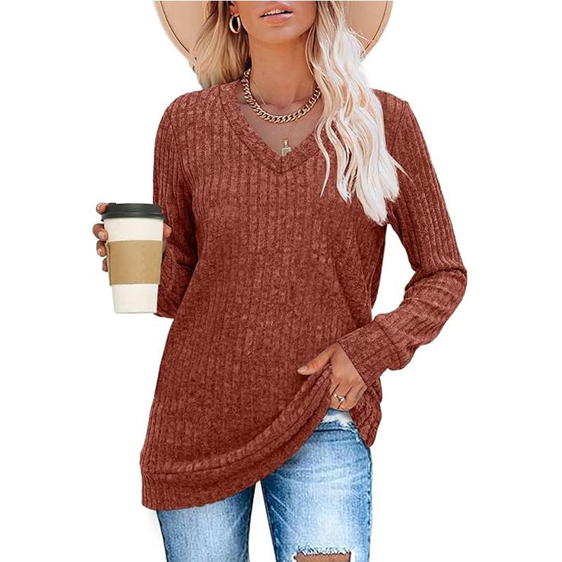 Lightweight V-Neck Knit Sweater – Relaxed Long Sleeve Pullover