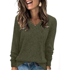 Lightweight V-Neck Knit Sweater – Relaxed Long Sleeve Pullover
