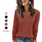 Lightweight V-Neck Knit Sweater – Relaxed Long Sleeve Pullover