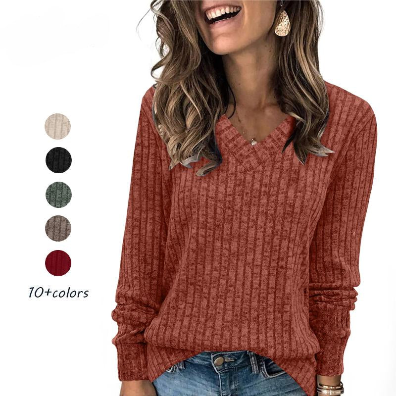 Lightweight V-Neck Knit Sweater – Relaxed Long Sleeve Pullover