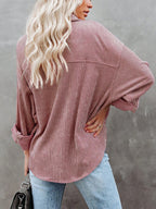 Loose Fit Button-Front Corduroy Shirt with Pockets