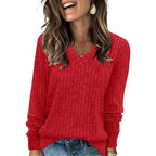 Lightweight V-Neck Knit Sweater – Relaxed Long Sleeve Pullover