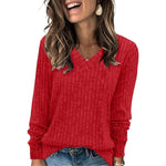 Lightweight V-Neck Knit Sweater – Relaxed Long Sleeve Pullover