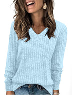 Lightweight V-Neck Knit Sweater – Relaxed Long Sleeve Pullover