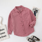 Loose Fit Button-Front Corduroy Shirt with Pockets