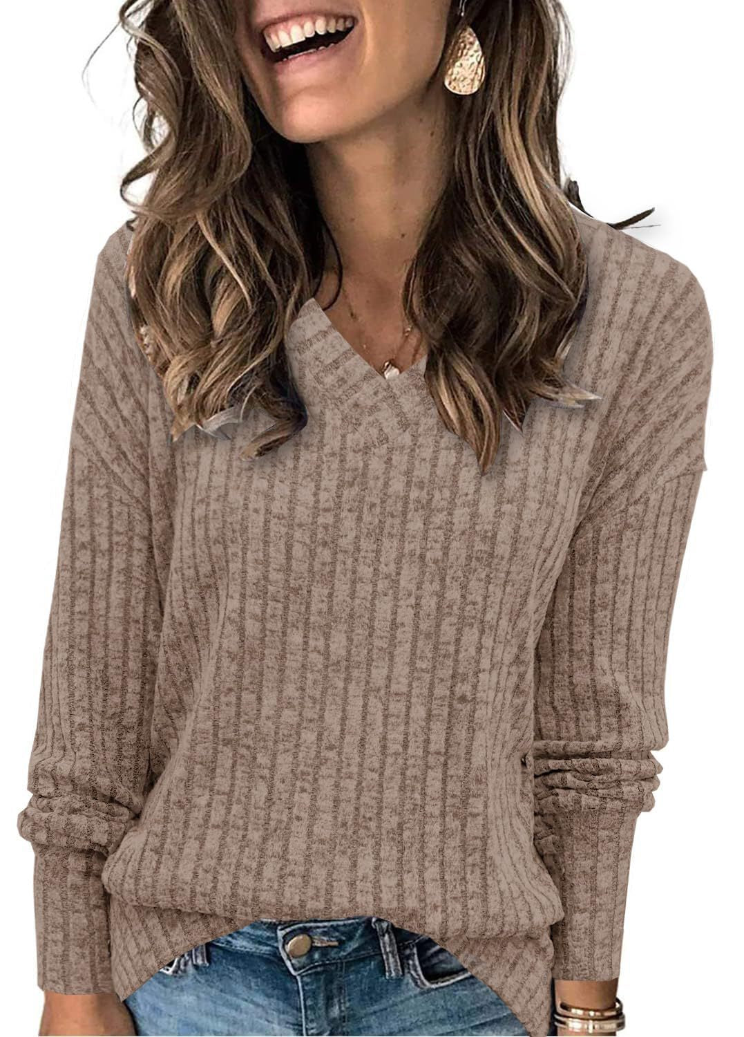 Lightweight V-Neck Knit Sweater – Relaxed Long Sleeve Pullover