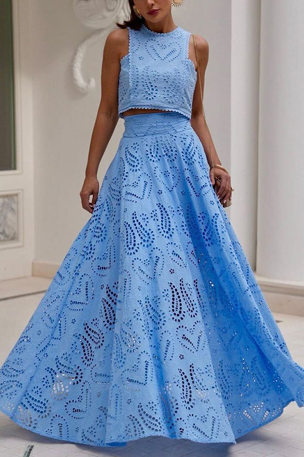 Larissa™ Embroidered Blouse & High-Waisted Maxi Skirt Ensemble