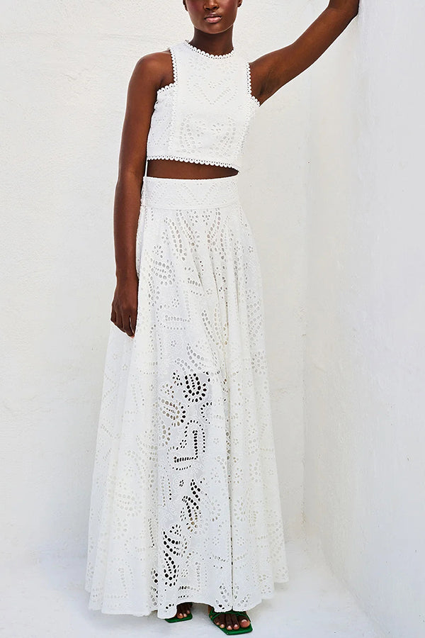 Larissa™ Embroidered Blouse & High-Waisted Maxi Skirt Ensemble