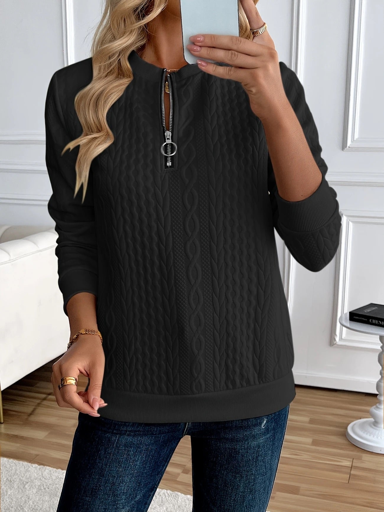 Textured Zipper Sweatshirt – Stylish & Comfy