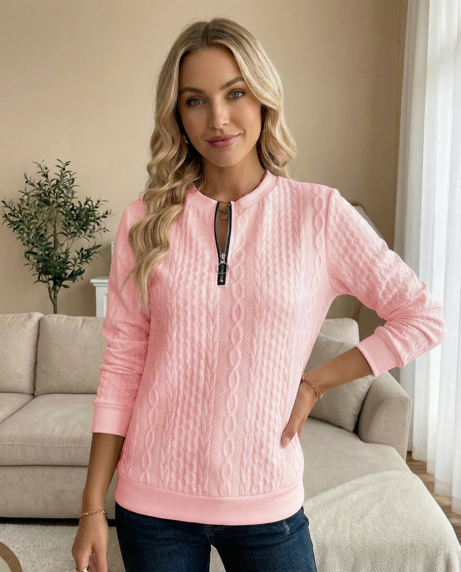 Textured Zipper Sweatshirt – Stylish & Comfy